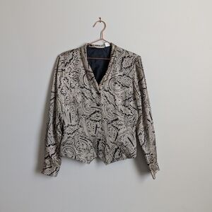 100% Silk Dana Buchman Cream and Black Paisley Blazer